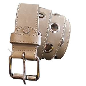Leather belt cream ivory Silver grommet belt 34-36 B23‎